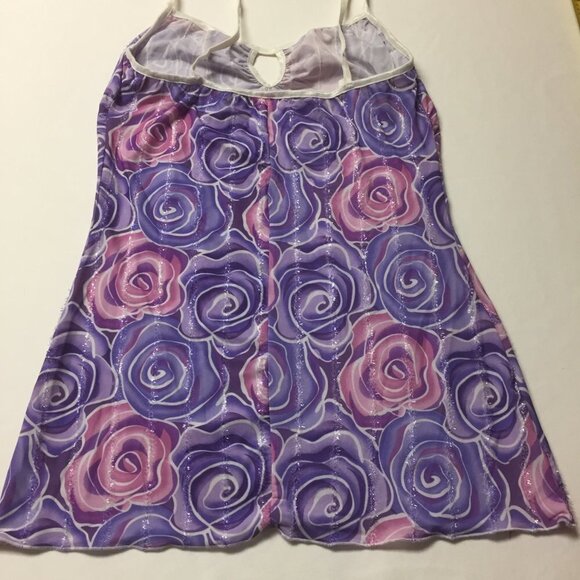 PURPLE & Pink Roses Baby Doll Chemise Size Large - Picture 4 of 10
